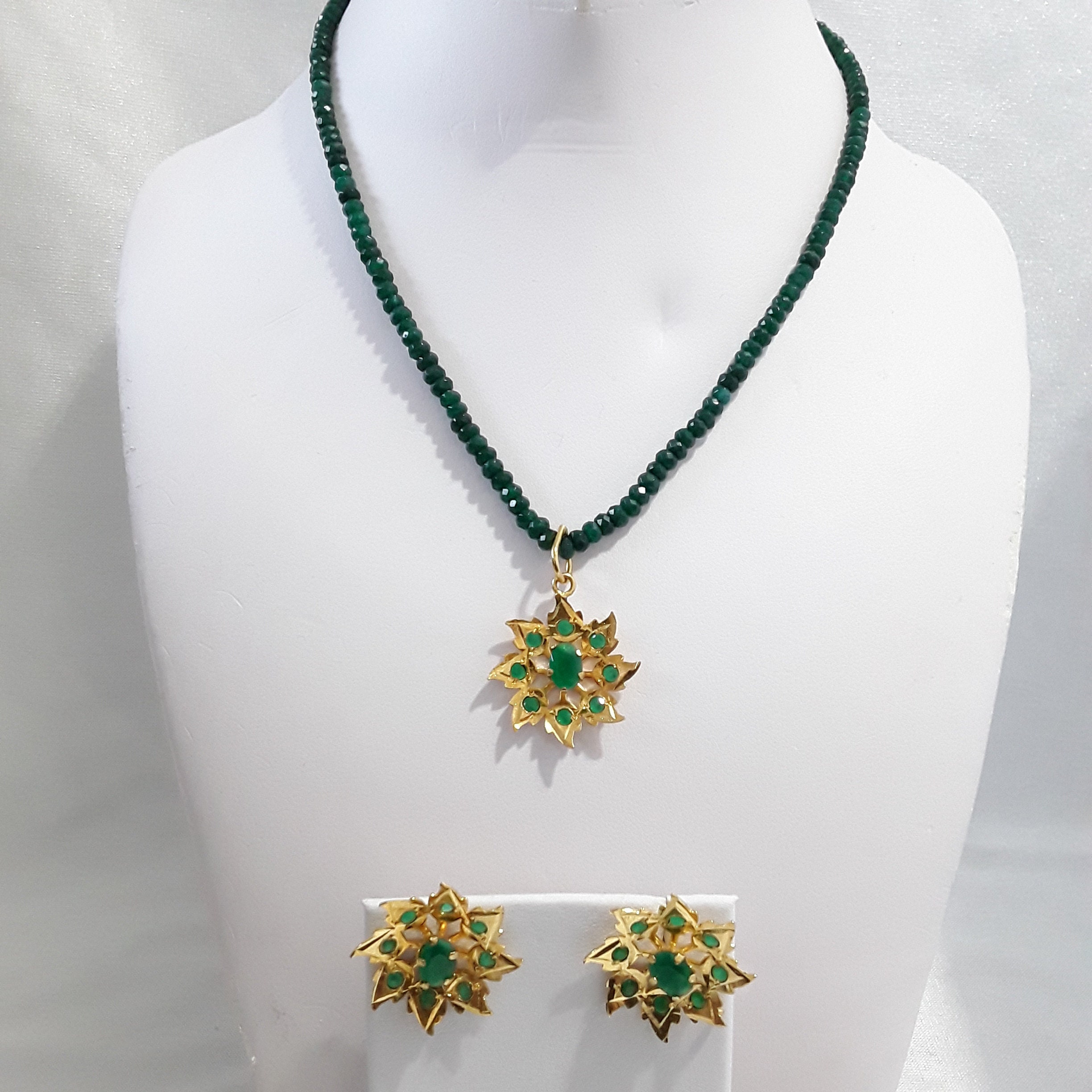 Indian Hyderabadi Jadau Karan Phool Mala Jewellery Set Pendant Necklace ...