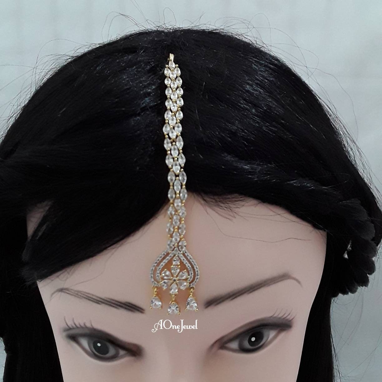 Indian 22K Gold Plated American Diamond Head Piece Tikka - Etsy UK