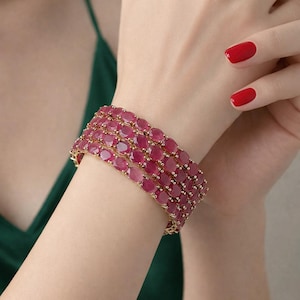 22K Gold Plated Ruby Pink CZ Bangles, Indian Jewelry, Set of 4