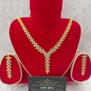 Indian Bridal CZ Diamond 2PCS Necklace Set, Necklace Earrings Jewelry Set, Gold Wedding Necklace Set, Bridal Jewelry Set, Pakistani Jewel