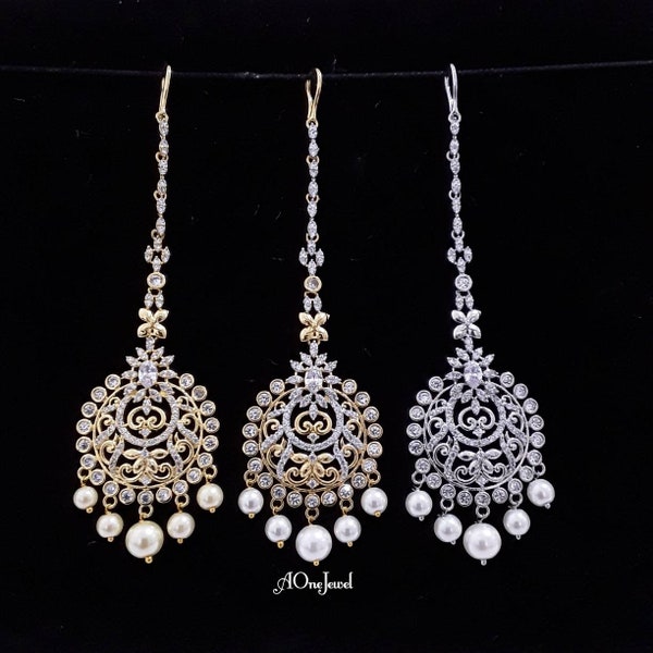 Indian 22K Gold Plated American Diamond head piece Tikka | Silver Tikka | Gold mang tikka | pakistani designer jewellery |  bridal jewellery