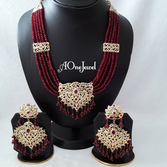 Indian Hyderabadi Jadau Jewellery Set Heavy Necklace With Big Size