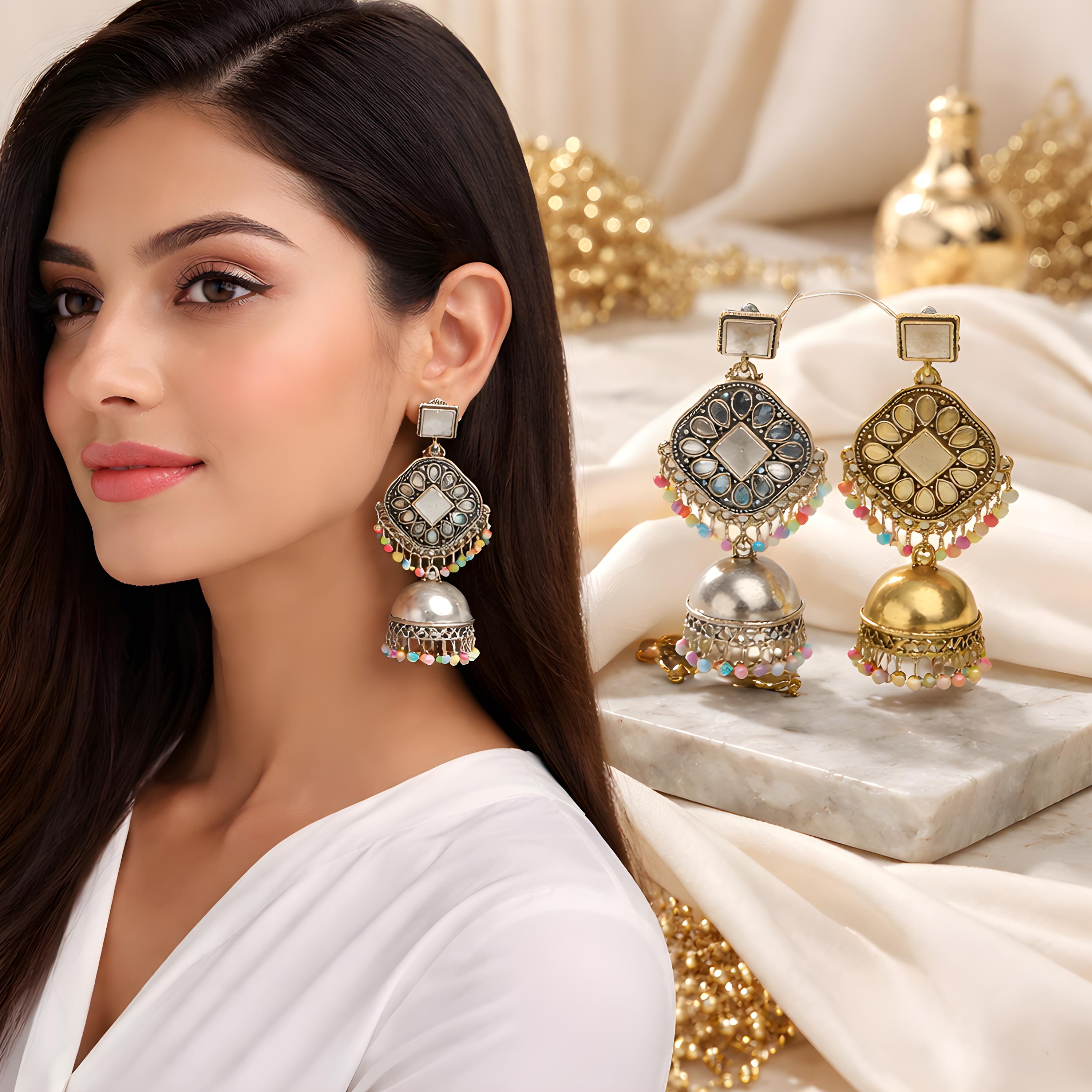 Indian Women’s Gold Jhumka Dangle Hair Accessory Fashion Jewelry Ethnic Boho New Fashion Women Indian Jhumka Gypsy Jewelry Gold Boho Vintage  main image 3
