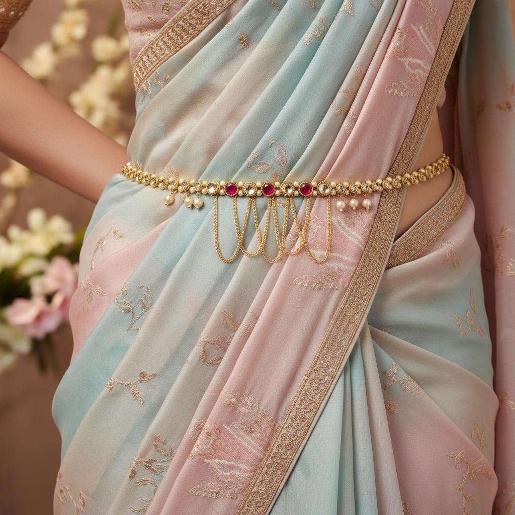 Gold Plated Kundan Waist Belt Indian Bridal Kamarbandh Jewelry