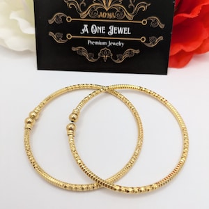 18K Gold Plated Indian Bangle Set, Adjustable Kada Cuff