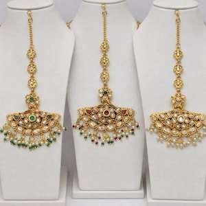 Ouro Kundan Maang Tikka, joia de cabeça de noiva indiana