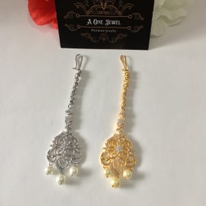 Indian CZ Diamond Silver,  Gold Plated Maang Tikka | Maang Tikka | pakistani  jewellery | Damini | Forhead Ornament | Bridal Head Jewelry