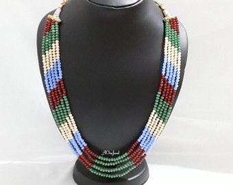 Indische Braut Halskette, Multi Color Halbedel Perlen 5-Layer Haar
