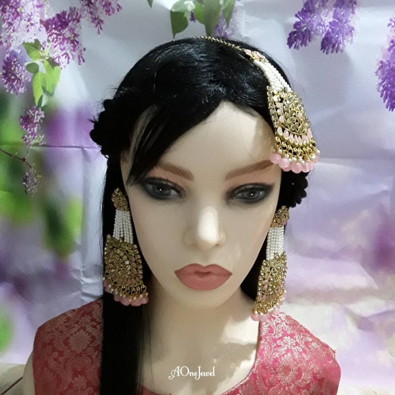 Indian Jhoomar kundan work gold plated 925 silver Kundan Bridal Jhumar Passa: Gold-plated Indian Wedding Hair  main image 4