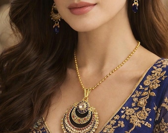 クンダンポルキペンダントネックレスとイヤリング、インドのジュエリー