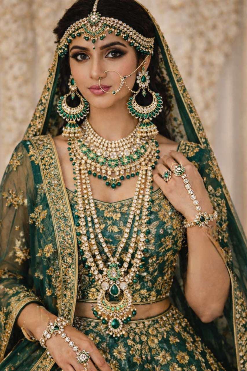 Kundan Pearl Bridal Jewelry Set, Indian Pakistani Wedding