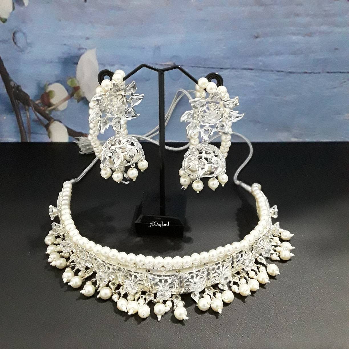 Indian Hyderabadi Jadau Lacha Silver Jewellery Set Choker - Etsy