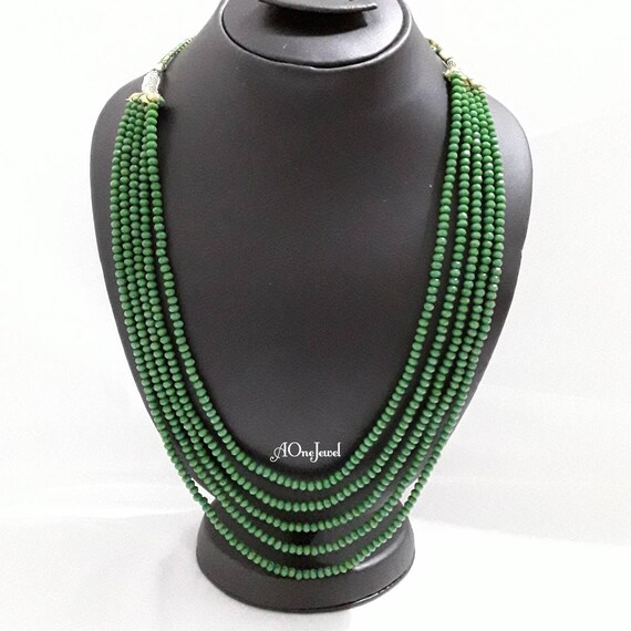 Indian Green Rani Haar Necklace, Groom Necklace, Bridal Wedding Multi Layer Necklace, Semi-Precious Stones Necklace, Beaded Necklace