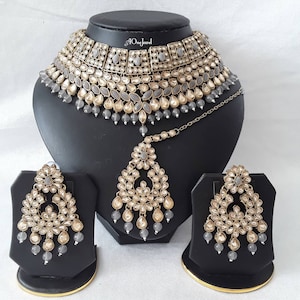 Indian Ethnic Kundan Pearl Necklace Set With Tikka Pearl - Etsy UK