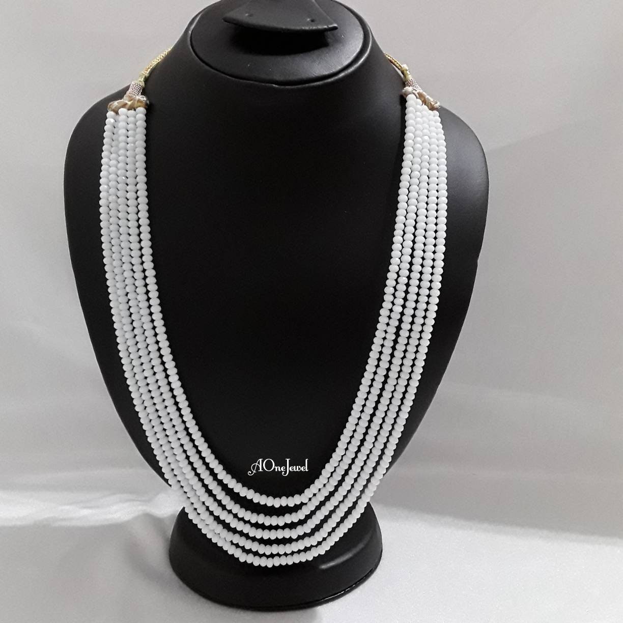 Indian White Rani Haar Necklace, Groom Necklace, Bridal Wedding Multi Layer Necklace, Semi-Precious Stones Necklace, Beaded Necklace
