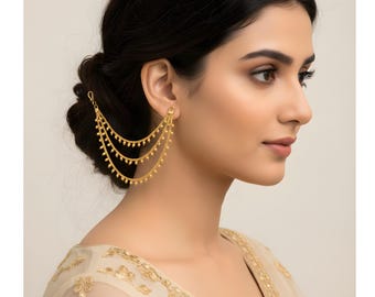 Sahara For Earrings, 1 pair Gold Metal Pearl Ear Chain, Ear Support, Detachable Ear Chain, Pearl Kaan Chain,Pakistani Earrings