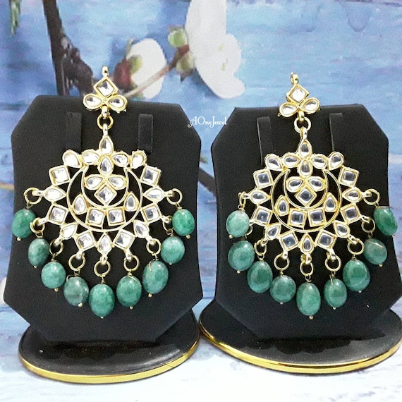 Kundan Pearl Indian Jewelry Set, Gold Plated Wedding Necklace