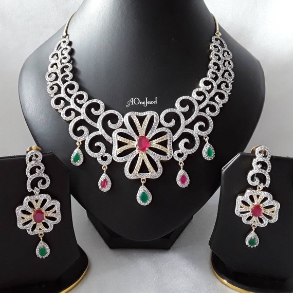 Indian Necklace Jewelry Jewellery Set/ black bridal wedding necklace set