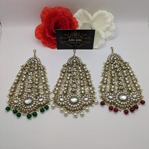 Indian Bollywood Bridal Rustic Gold Plated Kundan Pearl Head Piece Jewelry, Jhoomer, Passa, Indian Jewelry, Side Tikka,, Jhumar, Chandelier