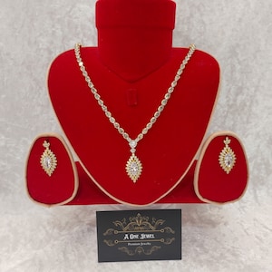 Indian Bridal CZ Diamond 2PCS Necklace Set, Necklace Earrings Jewelry Set, Gold Wedding Necklace Set, Bridal Jewelry Set, Pakistani Jewel