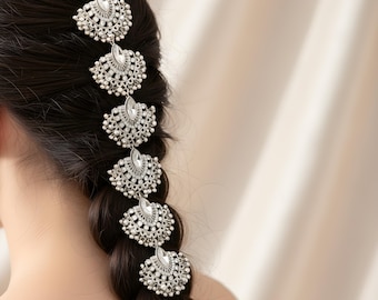 Vintage Bridal Hair Choti | Antique Silver Braid Jewelry with Rhinestones