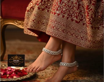 Kundan versilbert Fußkettchen, indische Braut Fußschmuck