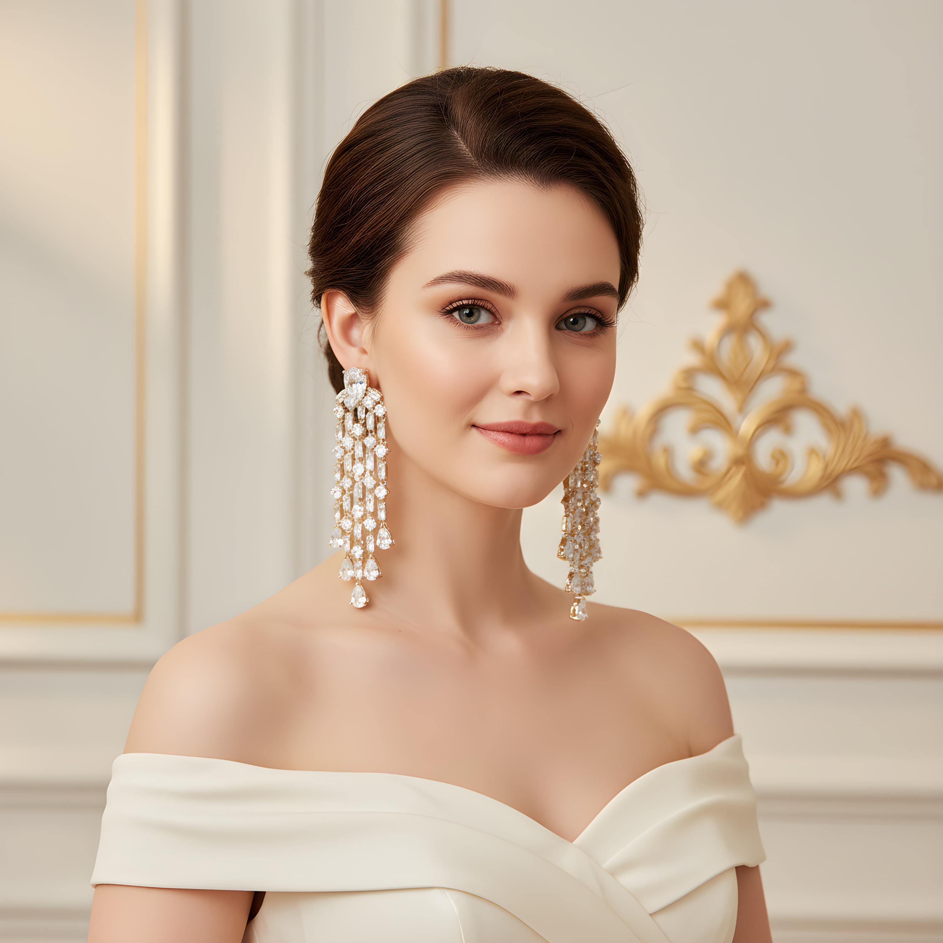 Gold Plated Baguette Tassel Earrings
