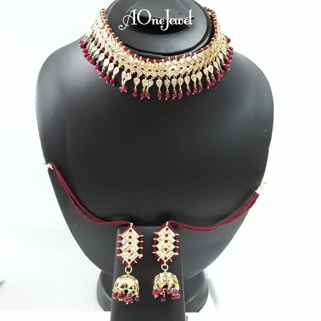 Indian Hyderabadi Jadau Jewellery Set Choker Necklace Set With Jhumki Earrings Pakistani Designer Jewellery Bespoke Sabysachi Jewel Etsy