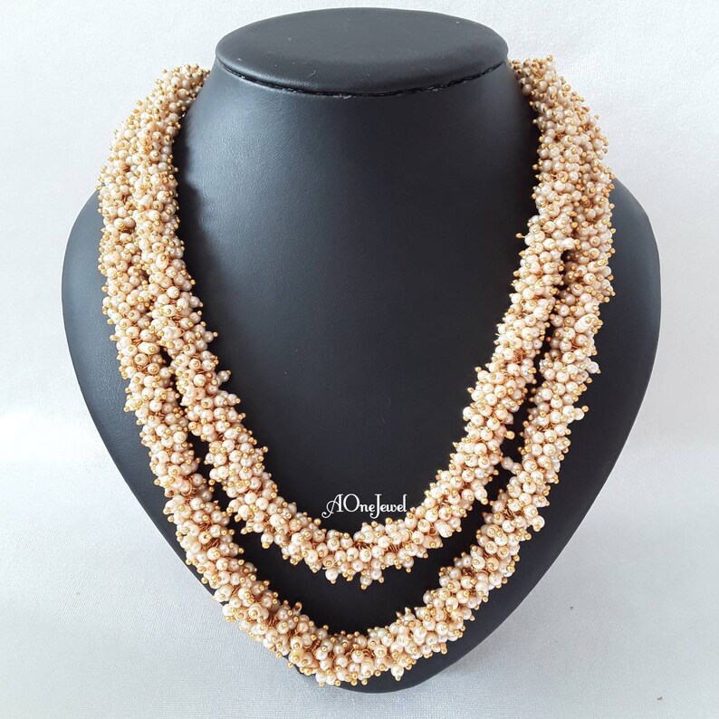 Wedding Party Jewelery Double Strand Pearl Necklace Set Pearl Mala Necklace pearl Necklace Set Indian Jewellery Necklace Earrings Set