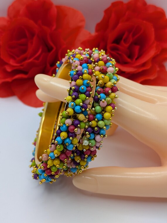 2PCS Multi Pearl Bangles Size 2.8, Gajra Bangles, Kangan, Kara