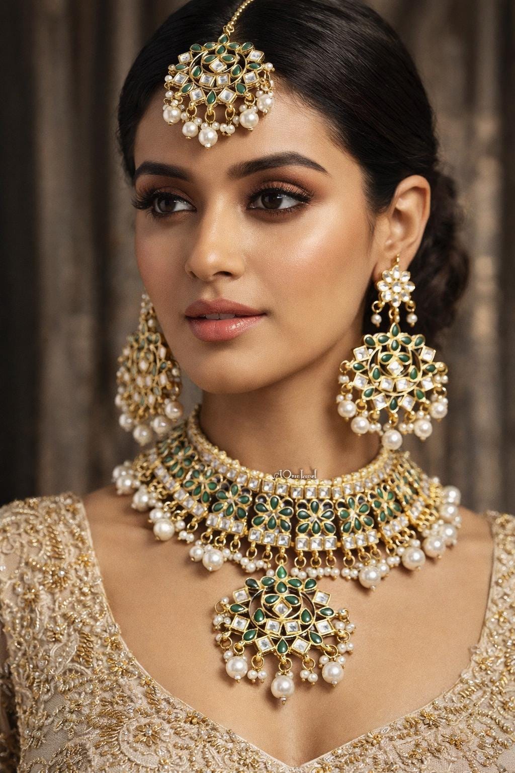 Kundan Pearl Gold Plated Indian Jewelry Set, Ethnic Wedding