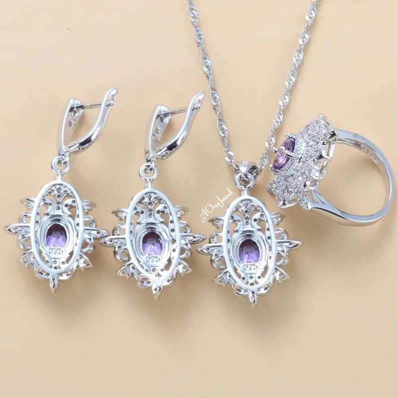 Wedding Jewelry Set Bridal Jewelry Set Silver 925 Jewellery Set Ladies 925 Sterling Silver Pendant Necklace Earrings Ring Size US 7 Set