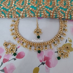 Indian Ethnic Kundan Pearl Gold Plated Necklace Set , Pearl Necklace Set, Wedding Jewelry Set, Pakistani Jewellery Set, Indian Jewelry Set