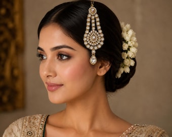 Kundan Jhoomer Passa, Gold Plated Indian Bridal Head Piece