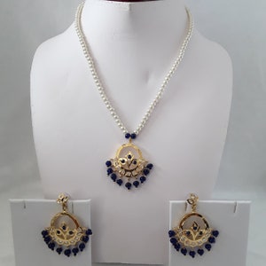 Conjunto de joyas Jadau de Hyderabadi: collar de perlas y pendientes Chandbali imagen 4