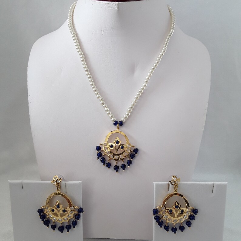 Conjunto de joyas Jadau de Hyderabadi: collar de perlas y pendientes Chandbali imagen 4