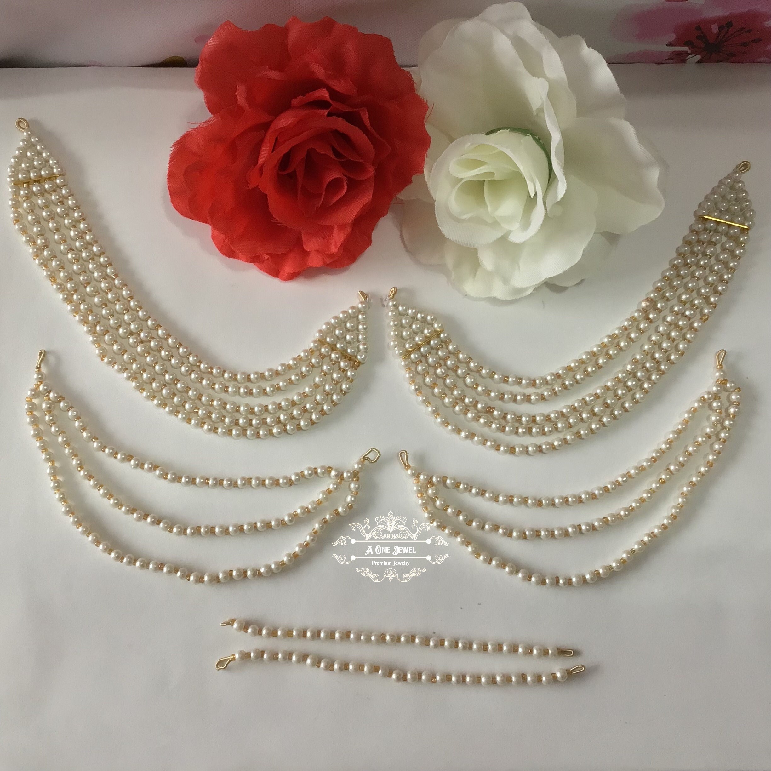 Gold Pearl Sahara Ear Chain, Indian Pakistani Jewelry