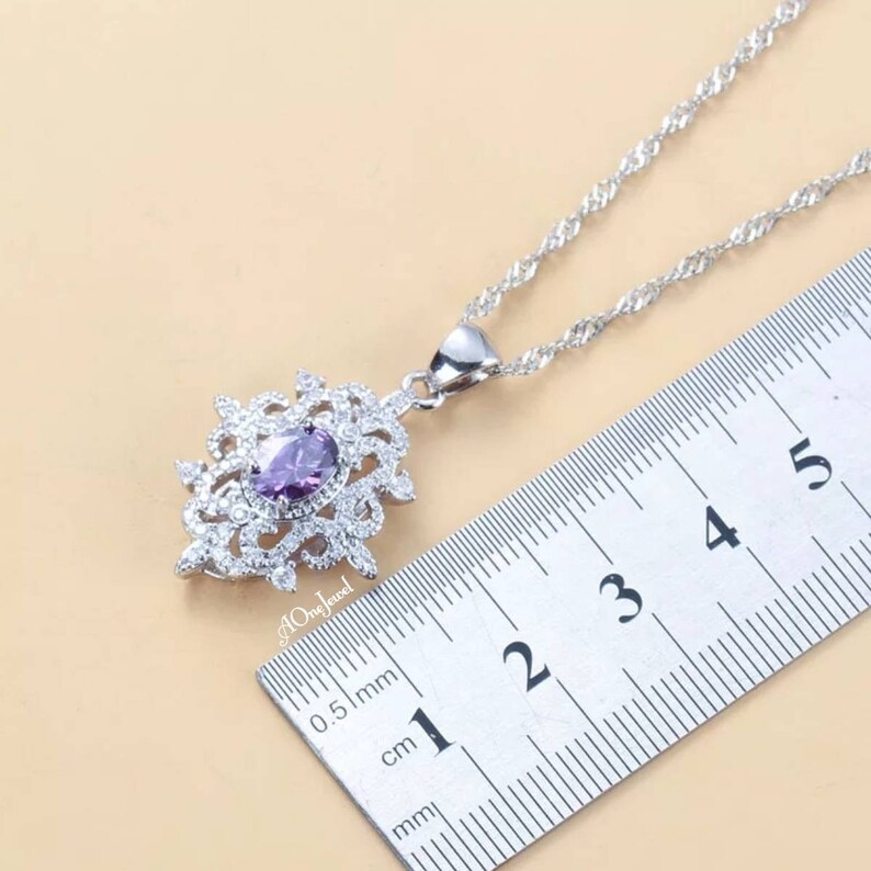 Wedding Jewelry Set Bridal Jewelry Set Silver 925 Jewellery Set Ladies 925 Sterling Silver Pendant Necklace Earrings Ring Size US 7 Set