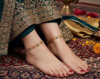 Vergulde kristallen enkelbanden, Indiase bruids Payal-sieraden