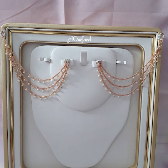 Buy Sahara for Earrings 3 Line Rose Gold Pearl Ear Chain Ear