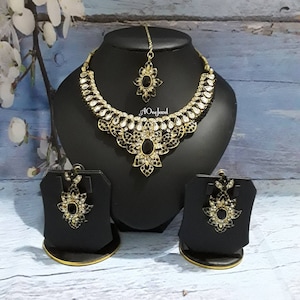 Indian Ethnic Kundan Pearl Gold Plated Necklace Earrings Set, Pearl Necklace Set, Wedding Jewellery Set, Pakistani Jewellery Set,
