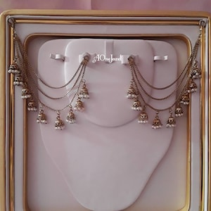 Sahara For Earrings, Antique Gold Pearl Ear Chain,Ear Support, Detachable Ear Chain, Traditional Jewelry, Pearl Kaan Chain,Pakistani Earring