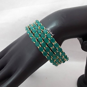 Indian 22K Gold Plated Emerald AD CZ 4pcs Bangles, Indian Jewelry, Pakistani Jewelry, Kara, Bracelet, American  Diamond Bangles, Kangan
