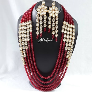 Indian wedding bridal jewellery set long necklace earrings set gold plated jewellery set ethnic kundan necklace pakistani designer set