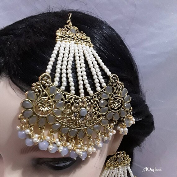 Indian Designer Gold Plated Kundan Earrings and Jhoomar Set