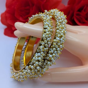 Baby Pink Antique Gold Stone Pearl Indian Asian Bangles