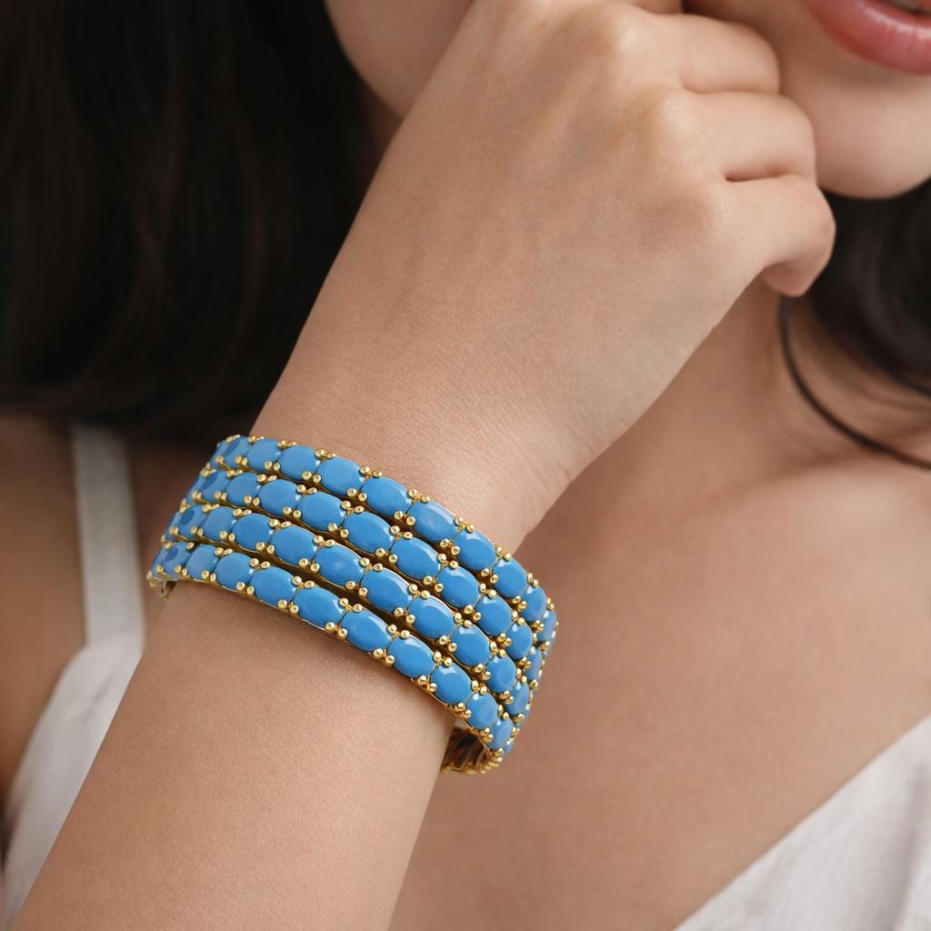 22K Gold Plated Baby Blue CZ Bangles, Indian Jewelry, Set of 4