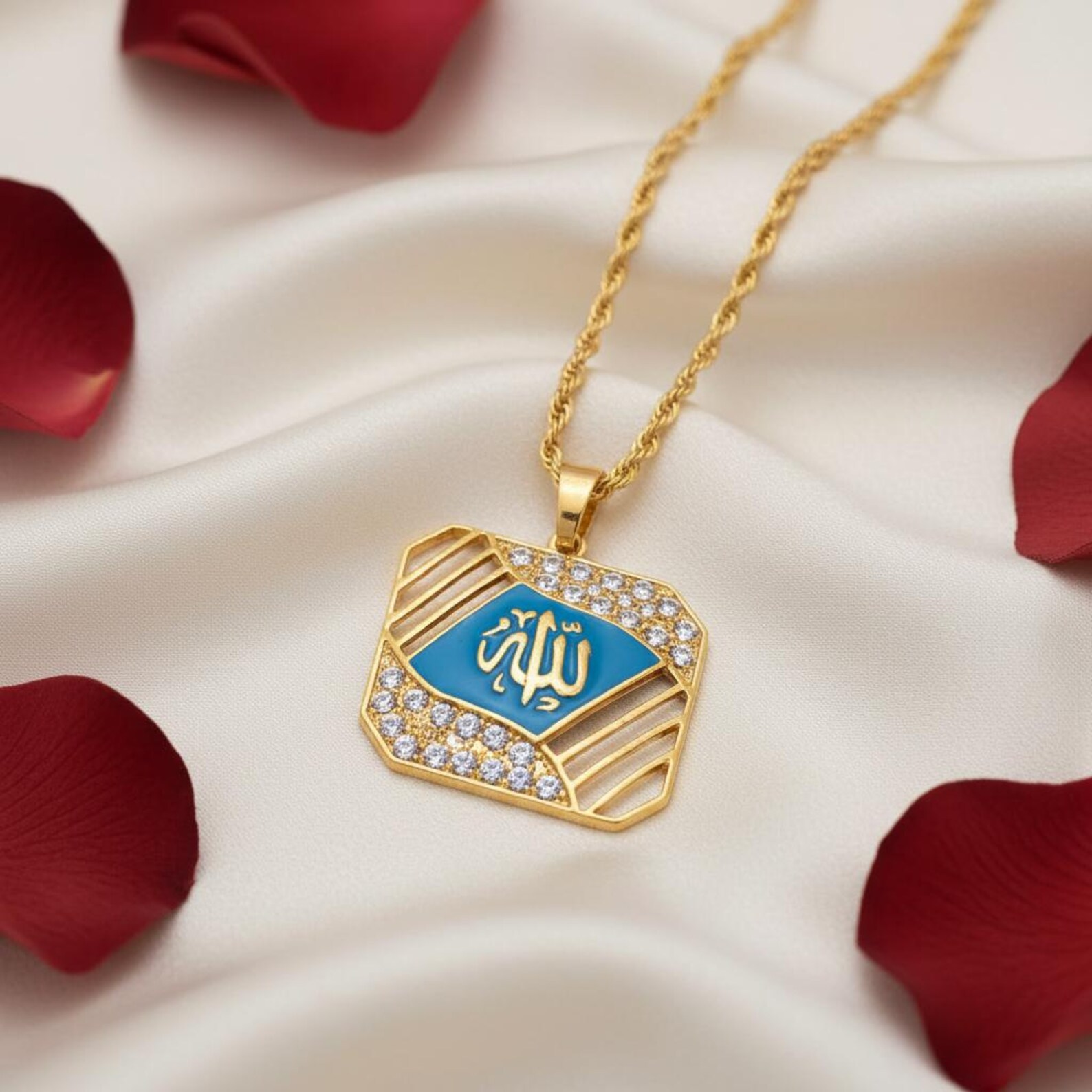 24K Gold Filled Allah Necklace, Turquoise Enamel Islamic Jewelry - Etsy