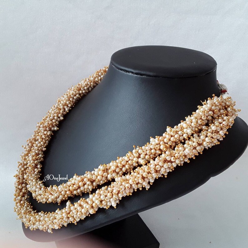 Wedding Party Jewelery Double Strand Pearl Necklace Set Pearl Mala Necklace pearl Necklace Set Indian Jewellery Necklace Earrings Set
