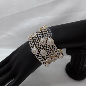 Indian 22K Gold Plated AD CZ 4pc Bangles Size 2.4, Indian Jewelry, Pakistani Jewelry, Bangles, American Diamond Bangles, Kada, Kangan